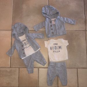 Pants, T-shirt and hoodies.